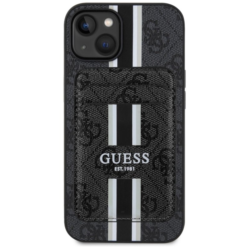 Husa Guess Cardslot 4G Stripes MagSafe iPhone 15, negru, GUBPHCP15SP4RPSK