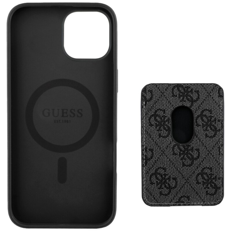 Husa Guess Cardslot 4G Stripes MagSafe iPhone 15, negru, GUBPHCP15SP4RPSK
