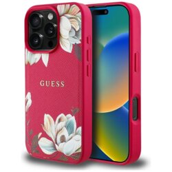 Husa iPhone 16 Pro Max Guess Grained Flowers MagSafe, fucsia, GUHMP16XPGNMPLMF
