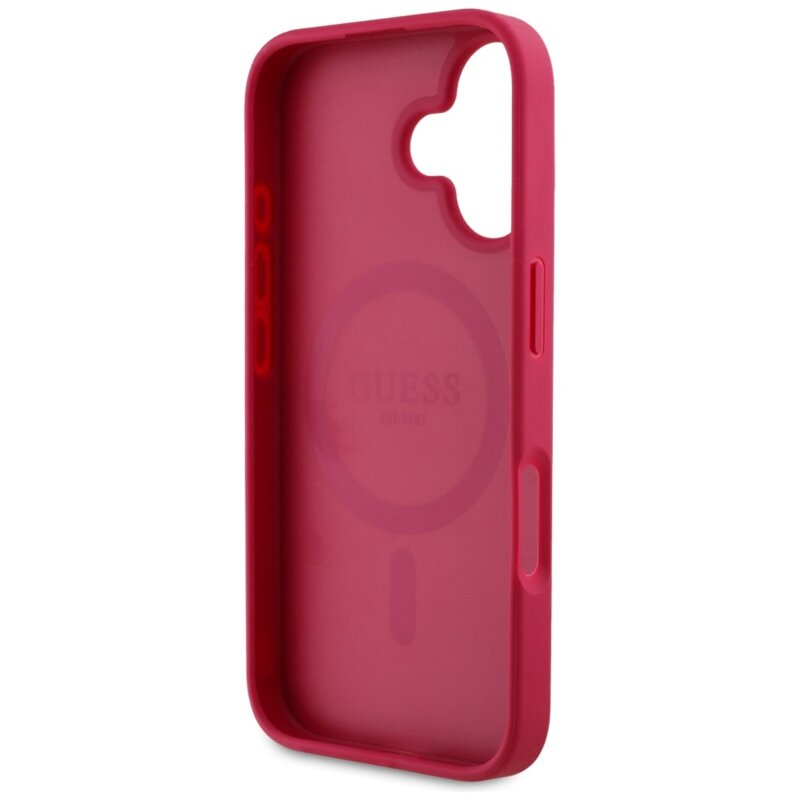 Husa iPhone 16 Guess Grained Flowers MagSafe, fucsia, GUHMP16SPGNMPLMF