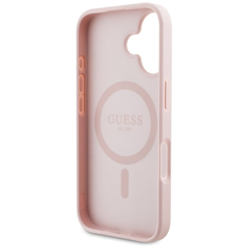 Husa iPhone 16 Guess Grained Flowers  MagSafe, roz, GUHMP16SPGNMPLMP