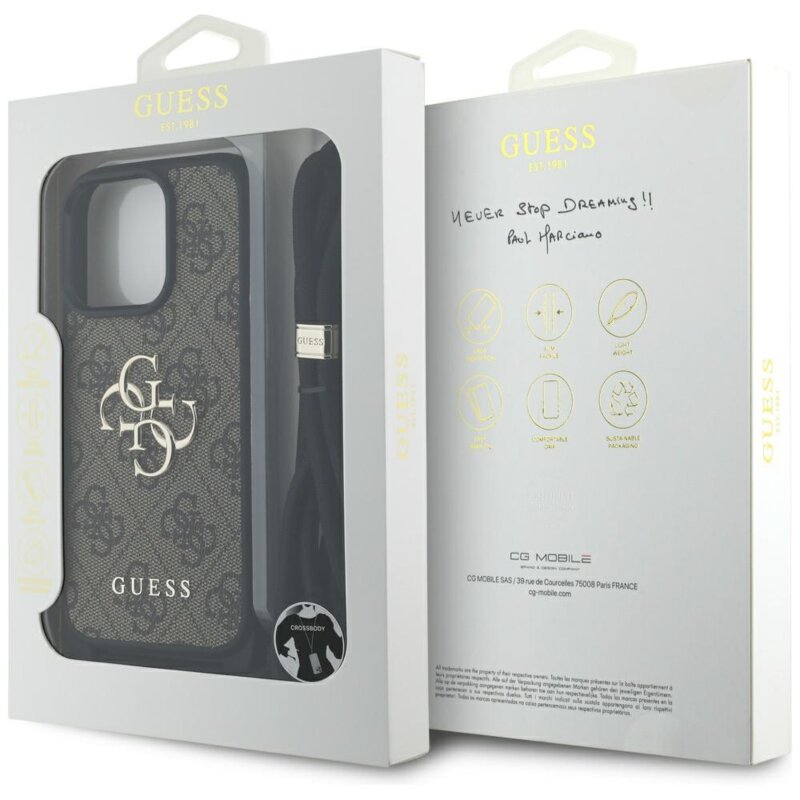 Husa originala Guess iPhone 16 Pro Hardcase 4G Big Logo with Cord Strap, maro, GUHCP16LP4GMGCRW