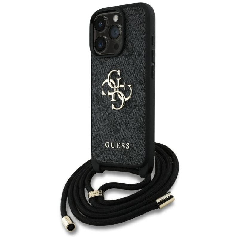 Husa originala Guess iPhone 16 Pro Max Hardcase 4G Big Logo with Cord Strap, negru, GUHCP16XP4GMGCRK