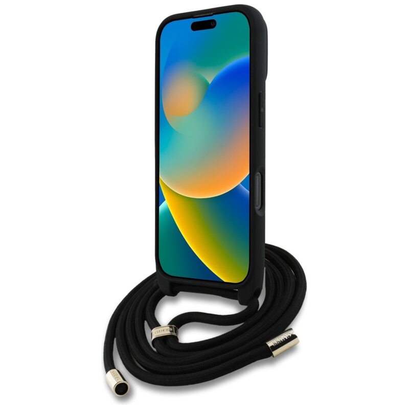 Husa originala Guess iPhone 16 Pro Max Hardcase 4G Big Logo with Cord Strap, negru, GUHCP16XP4GMGCRK