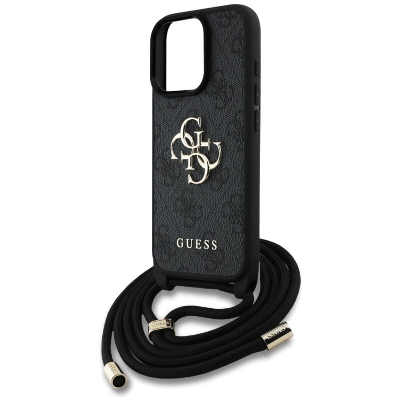 Husa originala Guess iPhone 16 Pro Max Hardcase 4G Big Logo with Cord Strap, negru, GUHCP16XP4GMGCRK