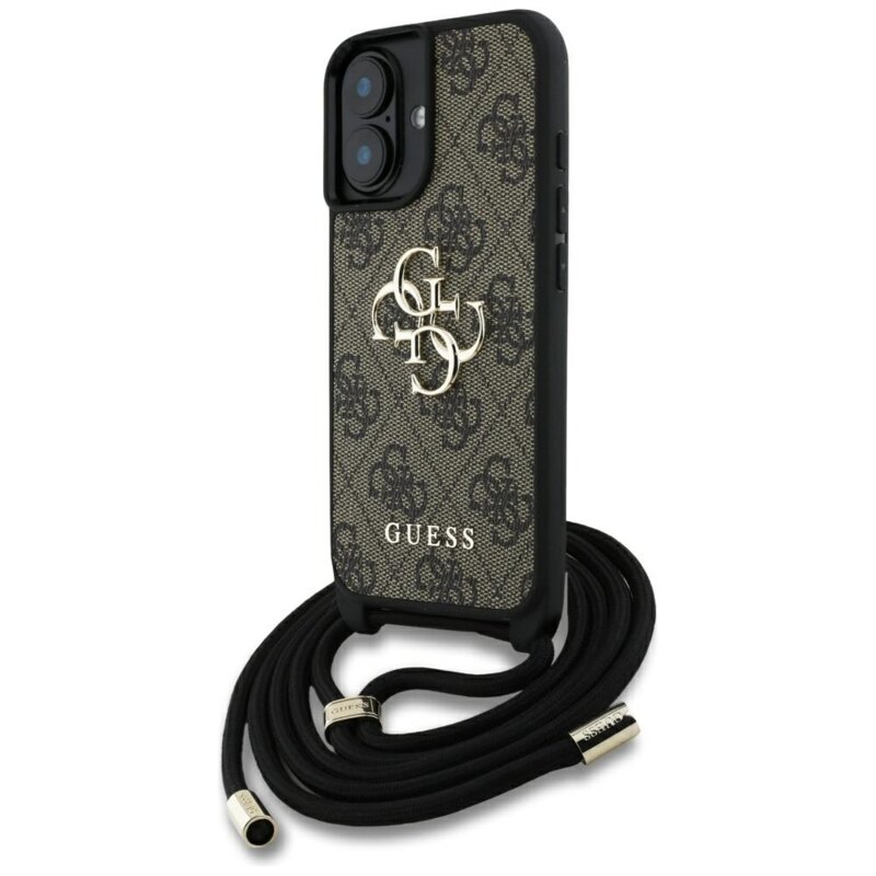 Husa originala Guess iPhone 16 Plus Hardcase 4G Big Logo with Cord Strap, maro, GUHCP16MP4GMGCRW