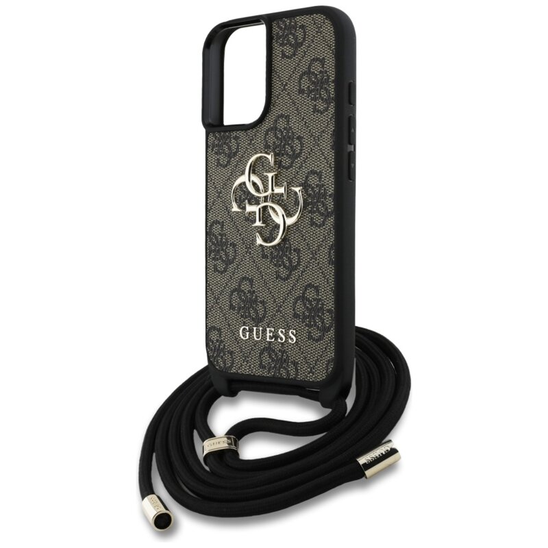 Husa originala Guess iPhone 16 Plus Hardcase 4G Big Logo with Cord Strap, maro, GUHCP16MP4GMGCRW