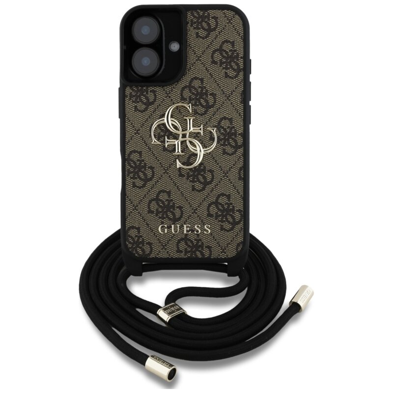 Husa originala Guess iPhone 16 Hardcase 4G Big Logo with Cord Strap, maro, GUHCP16SP4GMGCRW