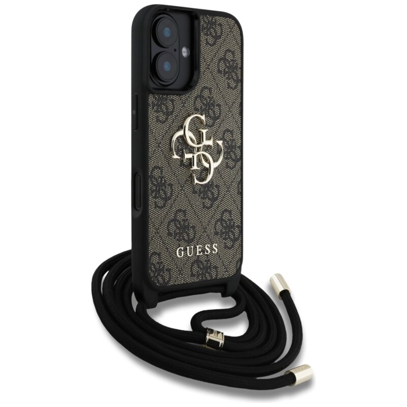 Husa originala Guess iPhone 16 Hardcase 4G Big Logo with Cord Strap, maro, GUHCP16SP4GMGCRW