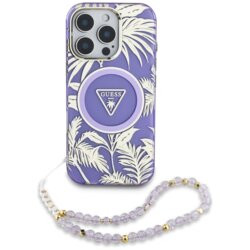 Husa iPhone 16 Pro Max originala Guess IML Palm Trees Triangle with Pearl Strap MagSafe, mov, GUHMP16XHPCTPLSU