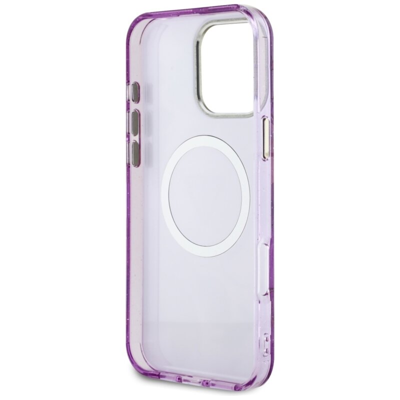 Husa iPhone 16 Pro Max originala Guess IML Metal Glitter Flowers Triangle MagSafe, mov, GUHMP16XHFLPEDU