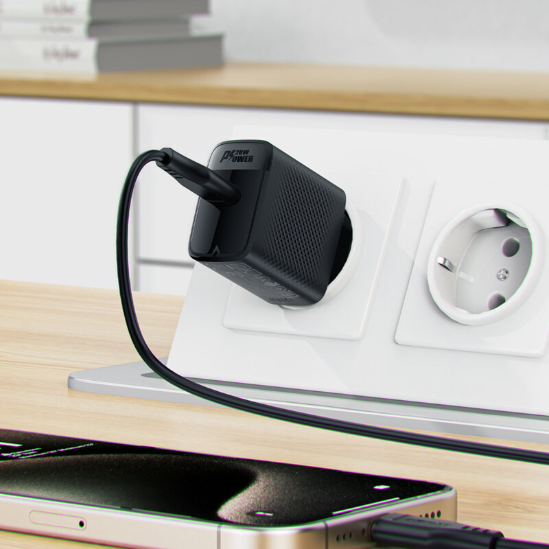 Set incarcator GaN Type-C, 20W + cablu Type-C, Acefast A82, negru