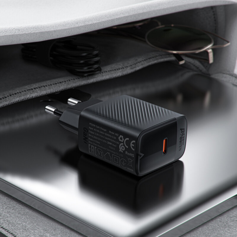 Incarcator GaN Type-C, 20W Power Delivery, Acefast A82, negru