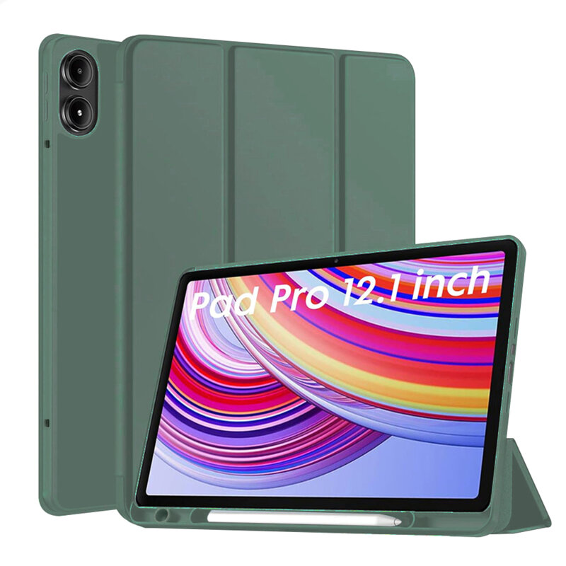 Husa Xiaomi Redmi Pad Pro 5G Techsuit Flex Trifold Pen, verde inchis