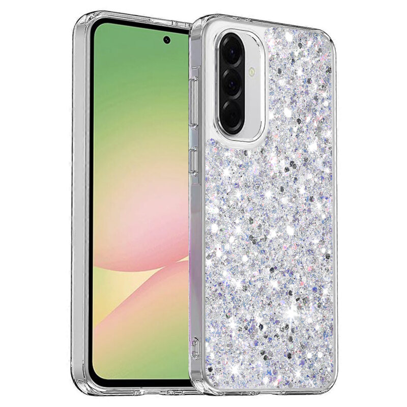 Husa cu sclipici Samsung Galaxy A56 5G Techsuit Sparkly Glitter, alb