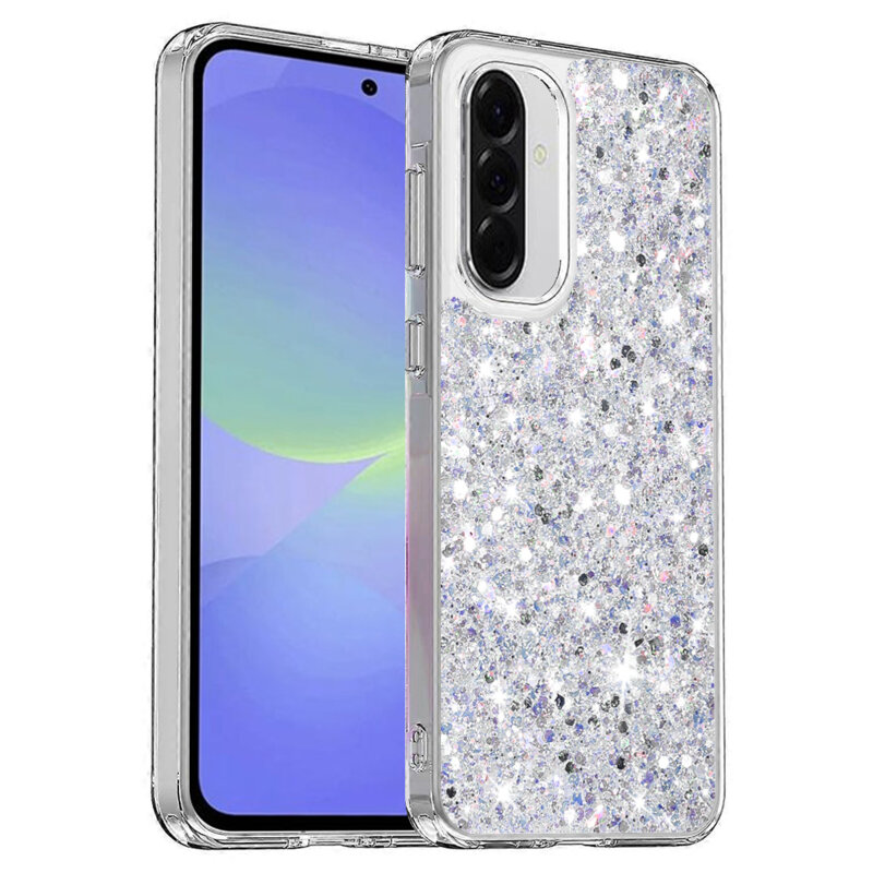 Husa cu sclipici Samsung Galaxy A36 5G Techsuit Sparkly Glitter, alb