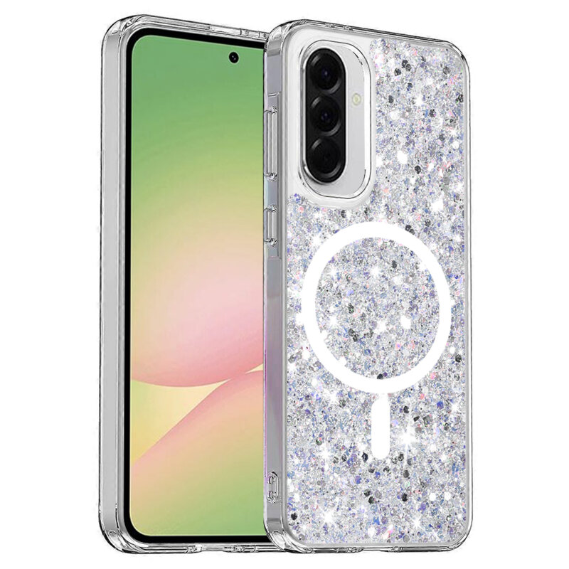 Husa cu sclipici Samsung Galaxy A56 5G Techsuit Sparkly Glitter, alb