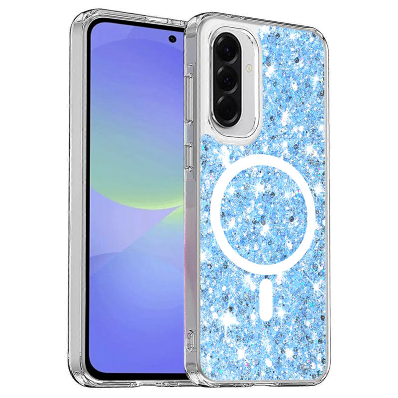 Husa cu sclipici Samsung Galaxy A36 5G Techsuit Sparkly Glitter MagSafe, bleu