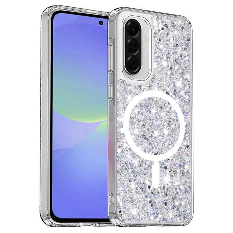 Husa cu sclipici Samsung Galaxy A36 5G Techsuit Sparkly Glitter MagSafe, alb