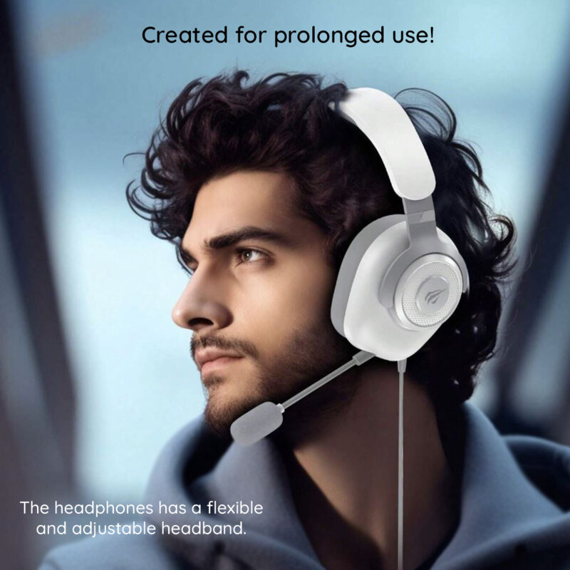 Casti de gaming cu fir si microfon Havit, 1.8m, alb, H2230U