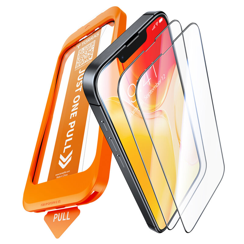 [Pachet 2x] Folie sticla iPhone 16e Torras GlassGo Install Master, negru