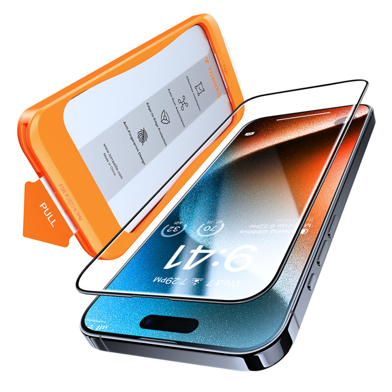Folie sticla iPhone 15 Pro Max Torras GlassGo Tempered Screen Protector, negru