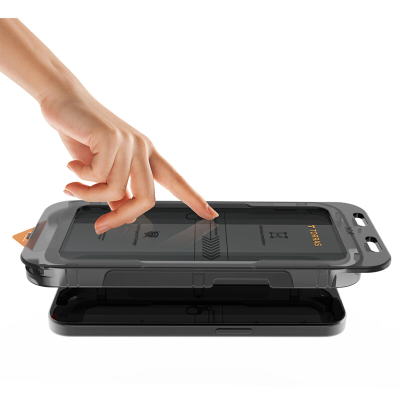 Folie sticla iPhone 16 Torras GlassGo Install Master Privacy, negru