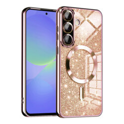 Husa premium Samsung Galaxy A36 5G Techsuit Luxury Glitter MagSafe, roz auriu