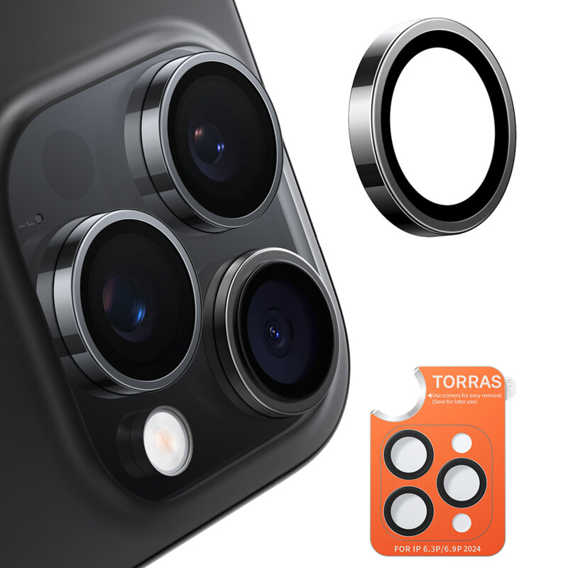 Folie camera iPhone 16 Pro Max Torras Lensguard Camera Protector, negru