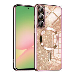 Husa premium Samsung Galaxy A56 5G Techsuit Luxury Glitter MagSafe, roz auriu