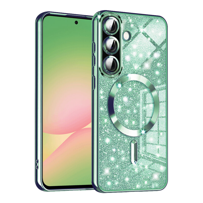 Husa premium Samsung Galaxy A56 5G Techsuit Luxury Glitter MagSafe, verde deschis