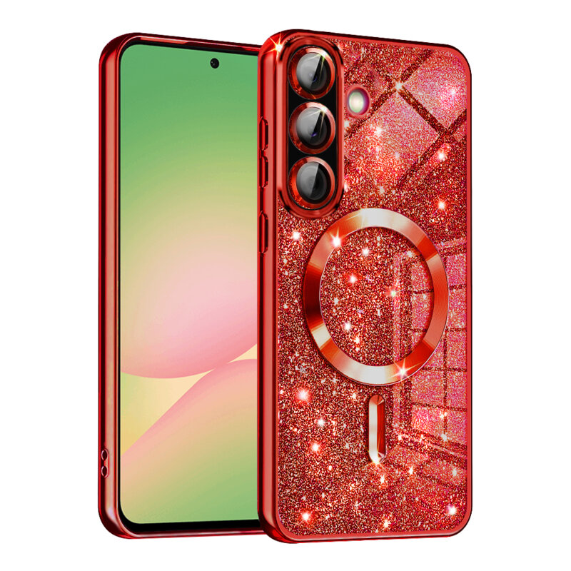 Husa premium Samsung Galaxy A56 5G Techsuit Luxury Glitter MagSafe, rosu