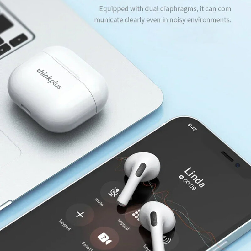 Casti half-in-ear wireless Bluetooth Lenovo ThinkPlus LP40, alb
