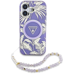 Husa iPhone 16 originala Guess IML Palm Trees Triangle with Pearl Strap MagSafe, mov, GUHMP16SHPCTPLSU