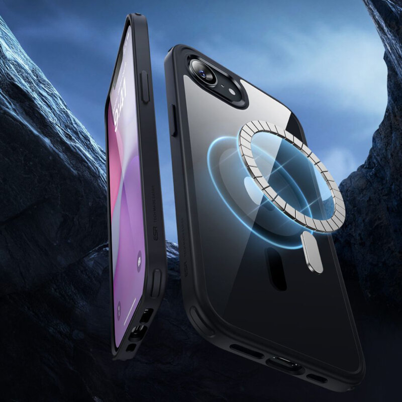 Husa iPhone 16e ESR Classic Hybrid HaloLock, transparent/negru