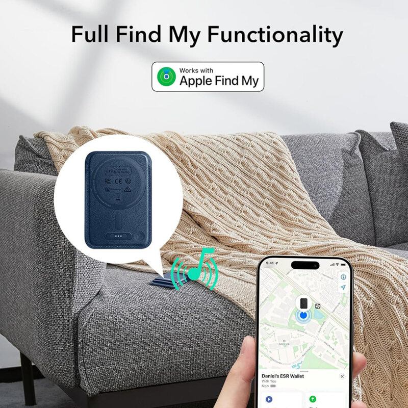 Portofel MagSafe ESR Classic Geo premium pentru 4 carduri, bleumarin