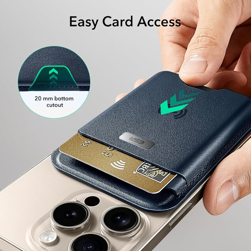 Portofel MagSafe ESR Classic Geo premium pentru 4 carduri, bleumarin