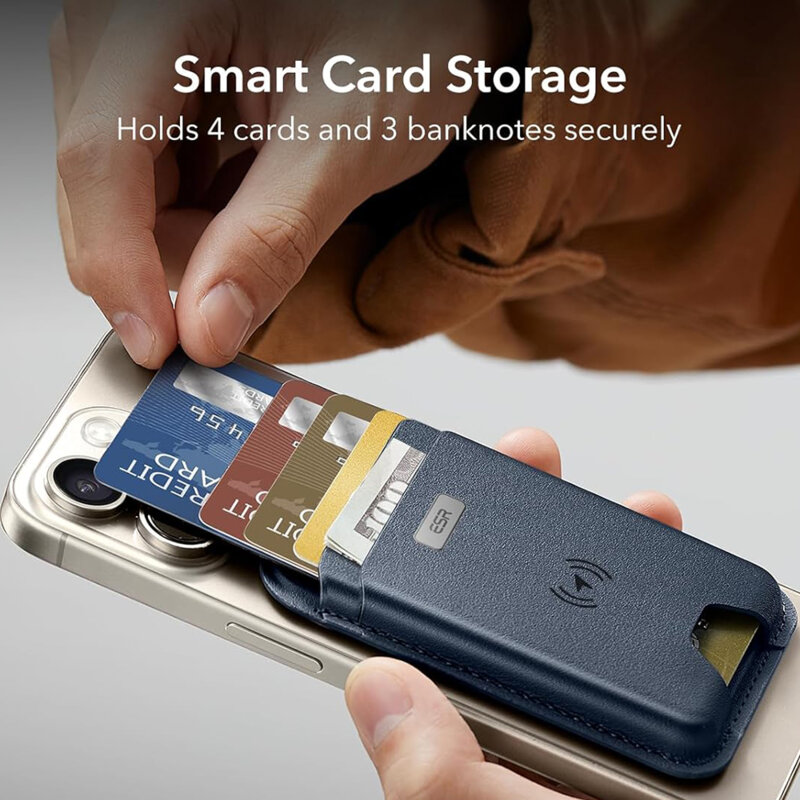 Portofel MagSafe ESR Classic Geo premium pentru 4 carduri, bleumarin