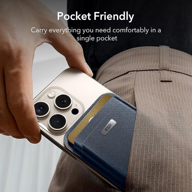 Portofel MagSafe ESR Classic Geo premium pentru 4 carduri, bleumarin