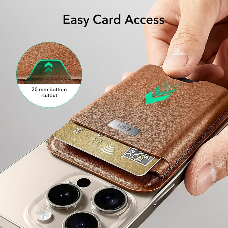 Portofel MagSafe ESR Classic Geo premium pentru 4 carduri, maro