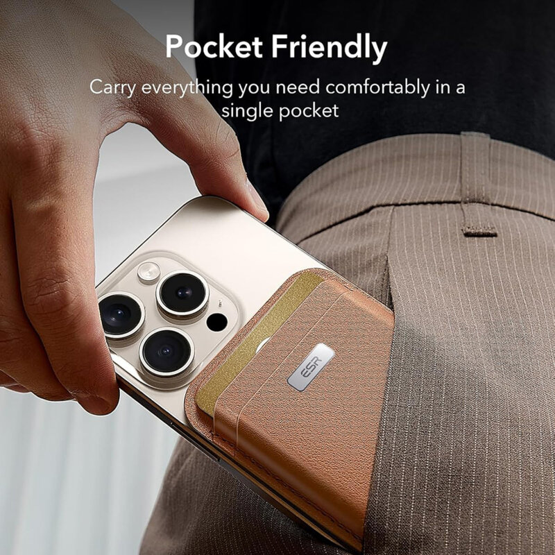 Portofel MagSafe ESR Classic Geo premium pentru 4 carduri, maro