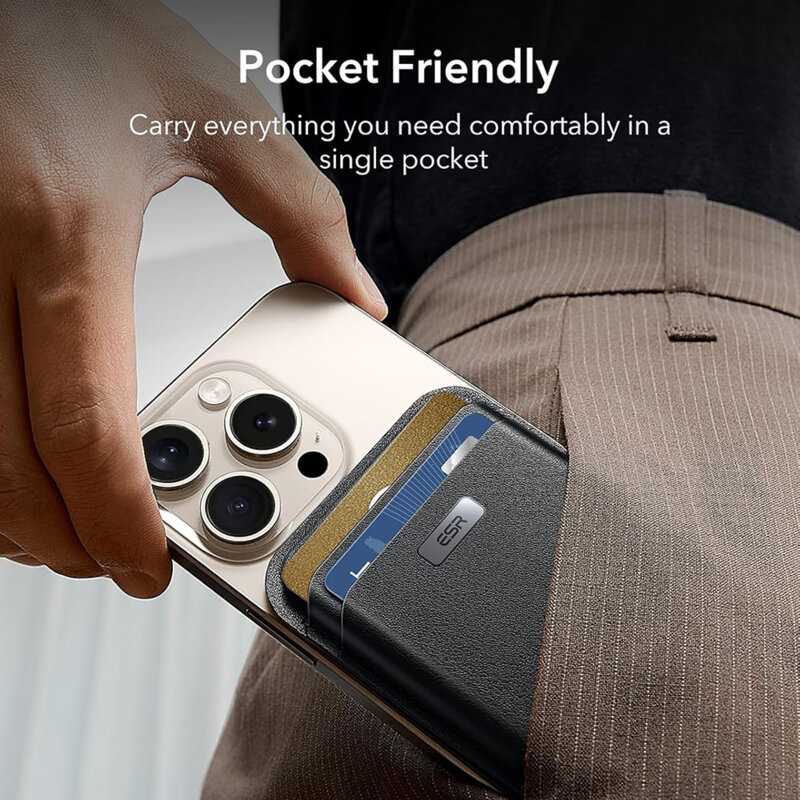 Portofel MagSafe ESR Classic Geo premium pentru 4 carduri, negru