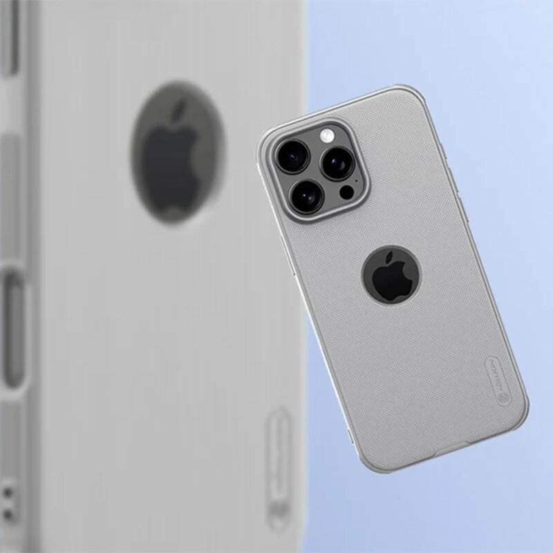 Husa iPhone 16 Pro Nillkin Super Frosted Shield Pro, decupaj sigla, gri