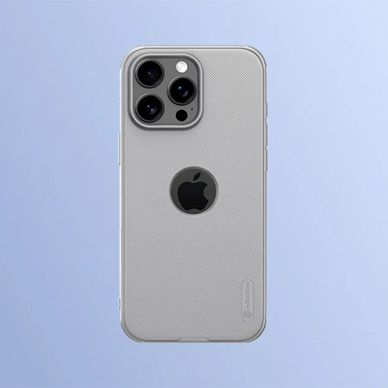 Husa iPhone 16 Pro Nillkin Super Frosted Shield Pro, decupaj sigla, gri
