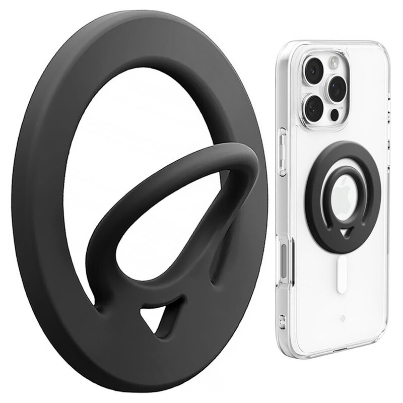 Inel magnetic, suport telefon MagSafe Spigen Dual Pop, negru