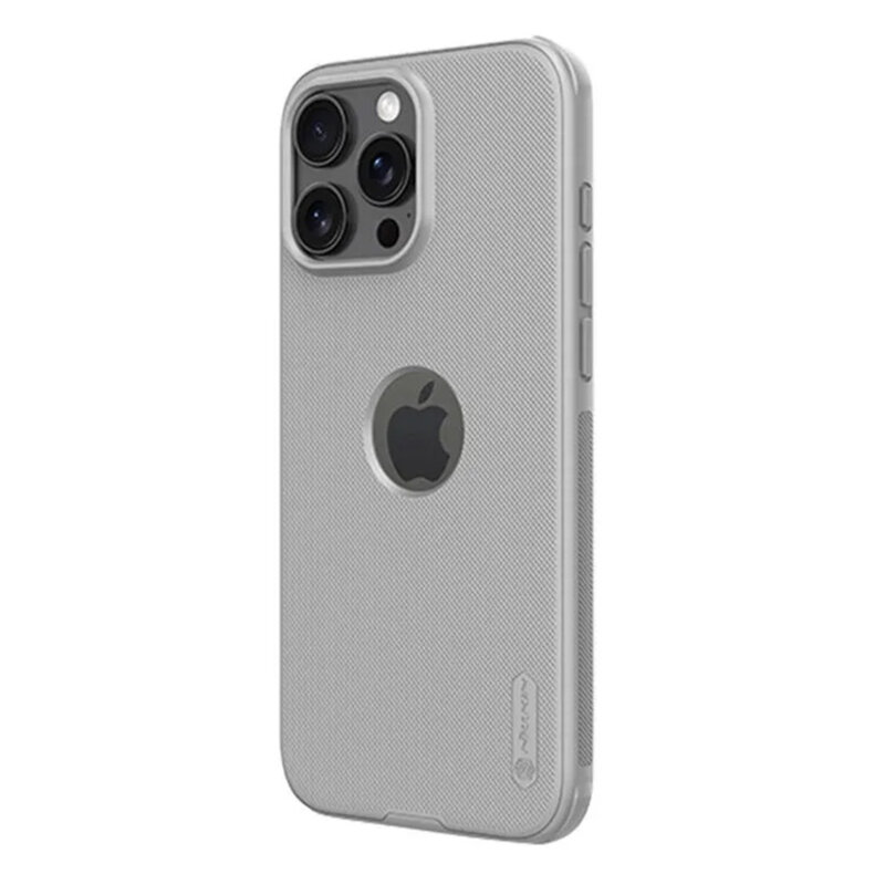 Husa iPhone 16 Pro Max Nillkin Super Frosted Shield Pro, decupaj sigla, gri