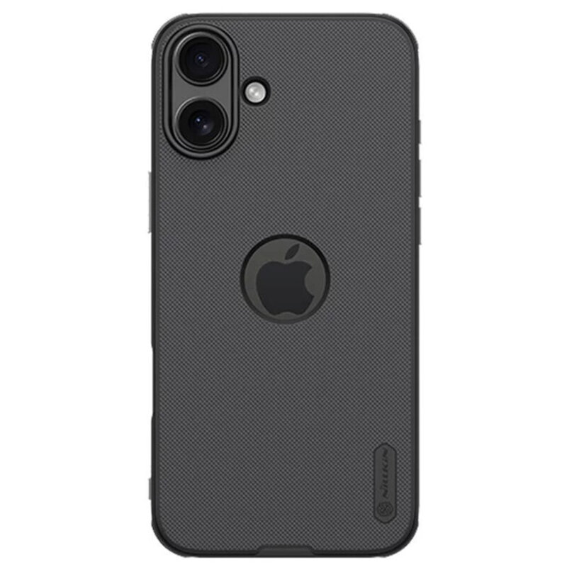 Husa iPhone 16 Nillkin Super Frosted Shield Pro, decupaj sigla, negru