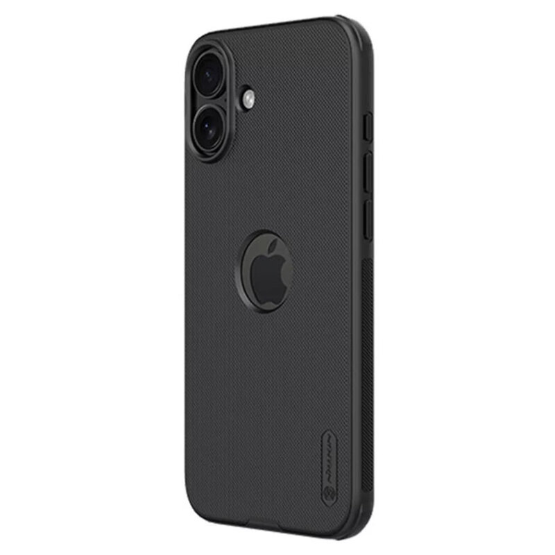 Husa iPhone 16 Nillkin Super Frosted Shield Pro, decupaj sigla, negru