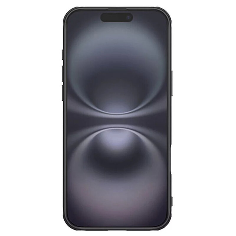 Husa iPhone 16 Nillkin Super Frosted Shield Pro, decupaj sigla, negru