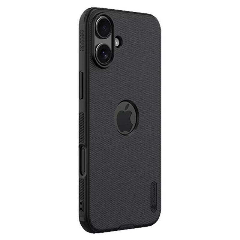 Husa iPhone 16 Nillkin Super Frosted Shield Pro, decupaj sigla, negru
